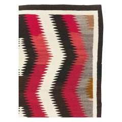 Tribal Mid-20th Century Handmade American Flatweave Navajo Square Accent Rug
