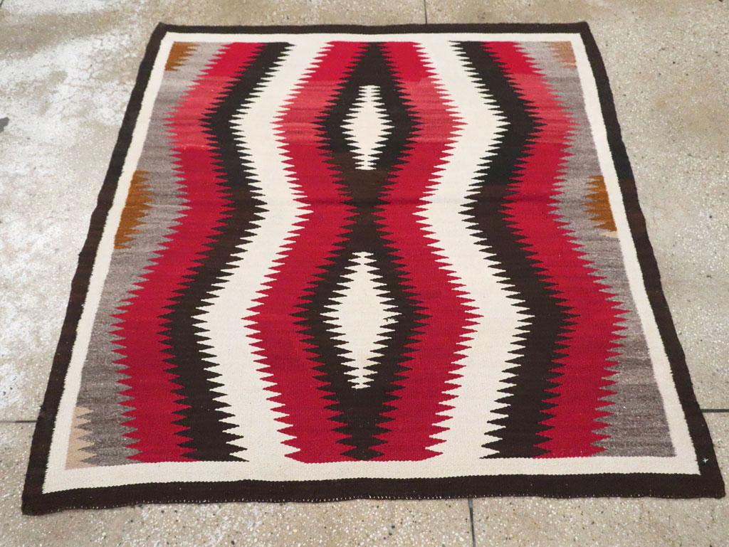 Hand-Woven Tribal Mid-20th Century Handmade American Flatweave Navajo Square Accent Rug For Sale