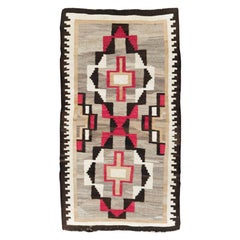 Handgefertigter amerikanischer Flachgewebe-Navajo-Teppich, Stammeskunst, Mitte des 20. Jahrhunderts