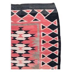 Tribal Mid-20th Century Handmade American Navajo Flatwoven Throw Rug