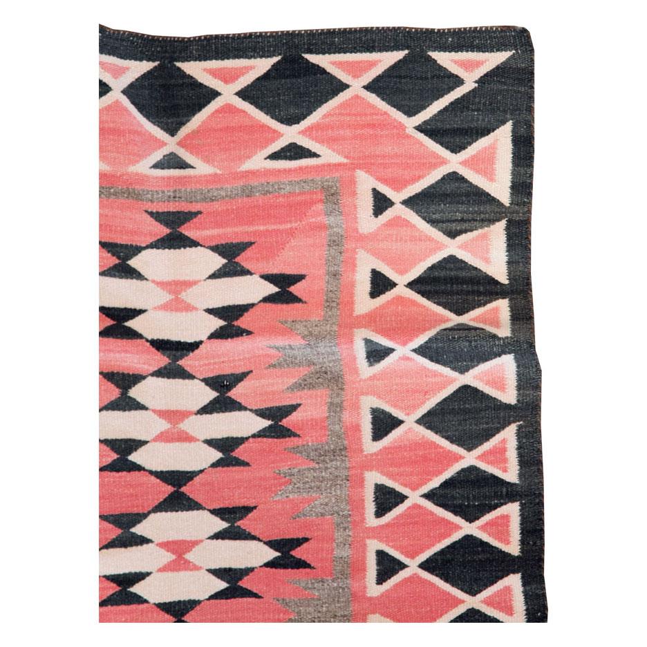 Hand-Woven Tribal Mid-20th Century Handmade American Navajo Flatwoven Throw Rug For Sale
