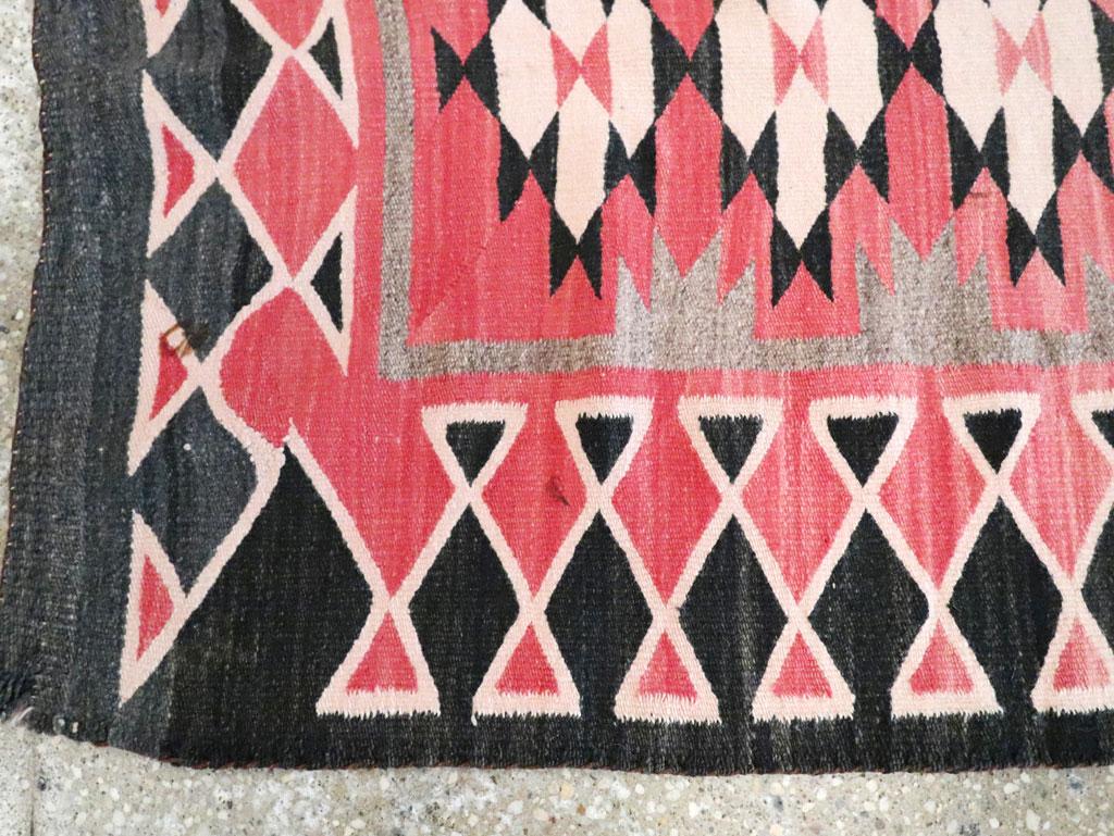 Tribal Mid-20th Century Handmade American Navajo Flatwoven Throw Rug For Sale 2