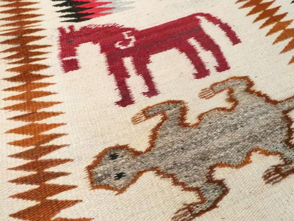 Wool Tribal Mid-20th Century Handmade American Pictorial Flatweave Navajo Throw Rug