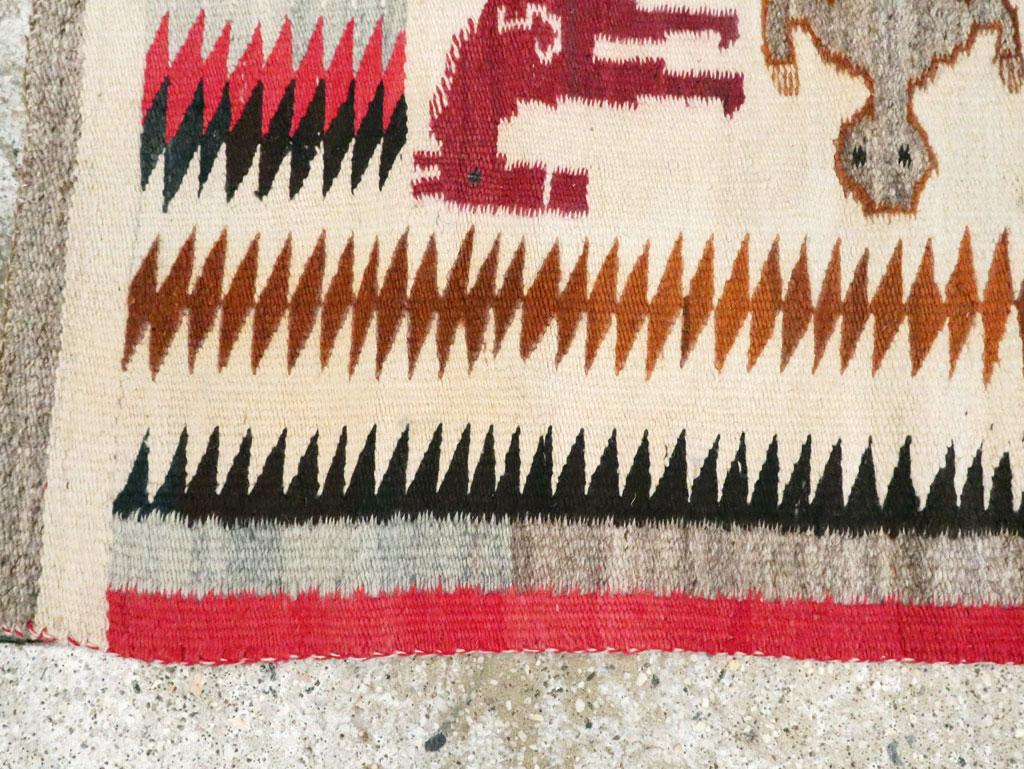 Tribal Mid-20th Century Handmade American Pictorial Flatweave Navajo Throw Rug For Sale 2