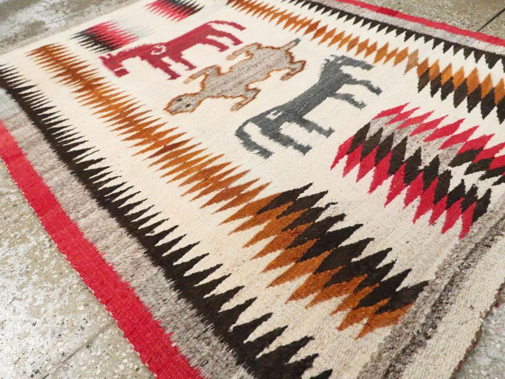 Tribal Mid-20th Century Handmade American Pictorial Flatweave Navajo Throw Rug For Sale 3