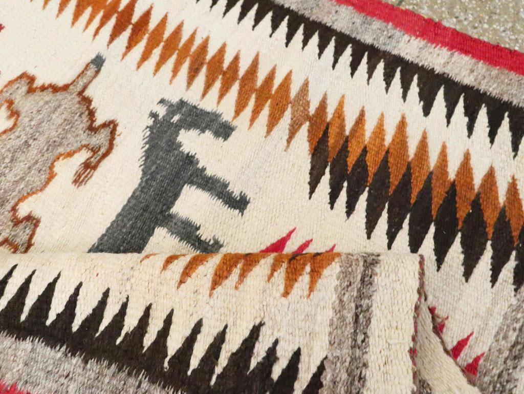 Tribal Mid-20th Century Handmade American Pictorial Flatweave Navajo Throw Rug For Sale 4