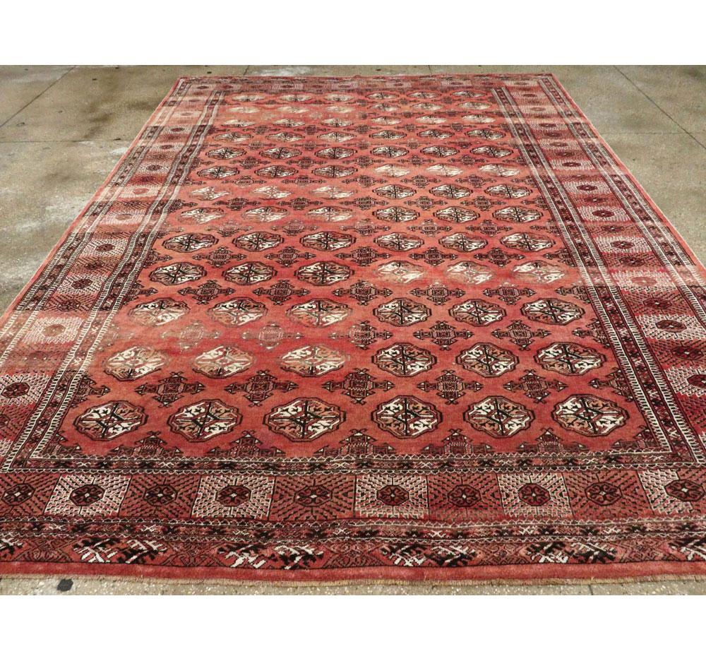Tribal Mid-20th Century Handmade Central Asian Turkoman Large Room Size Carpet In Excellent Condition For Sale In New York, NY