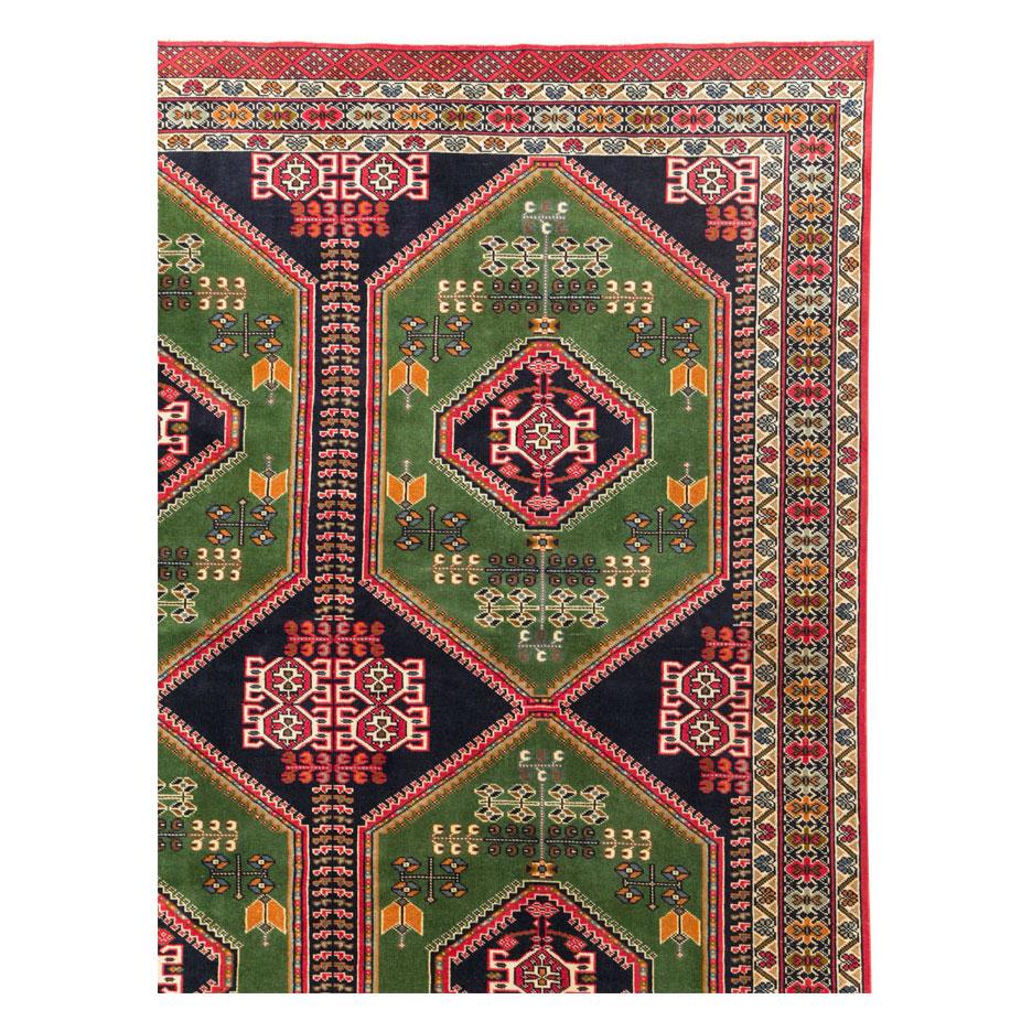 Hand-Knotted Tribal Mid-20th Century Handmade Central Asian Turkoman Room Size Carpet For Sale