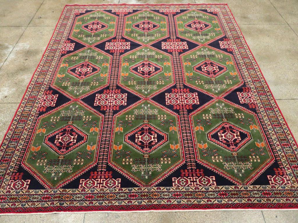 Wool Tribal Mid-20th Century Handmade Central Asian Turkoman Room Size Carpet For Sale