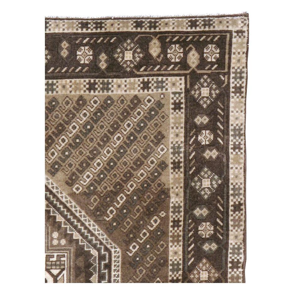 Hand-Knotted Tribal Mid-20th Century Handmade Persian Afshar Throw Rug in Brown and Cream For Sale