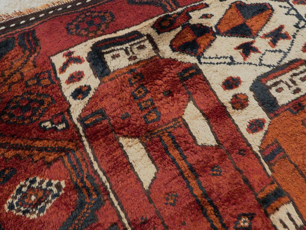 Wool Tribal Mid-20th Century Handmade Persian Bakhtiari Pictorial Accent Rug For Sale