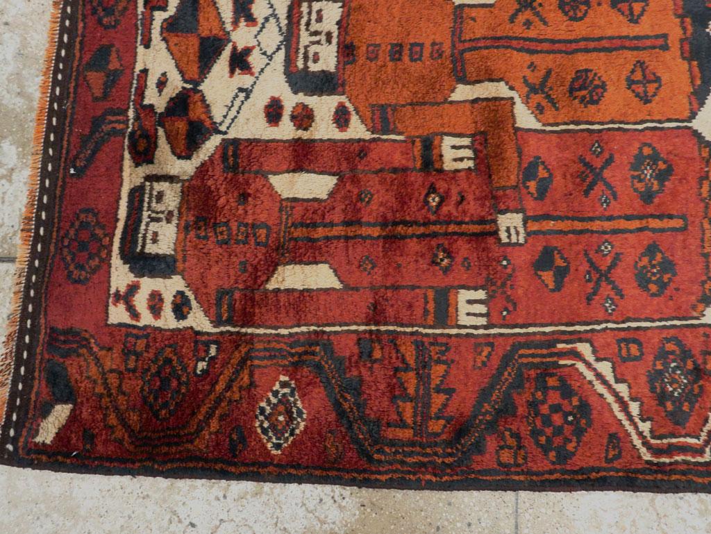 Tribal Mid-20th Century Handmade Persian Bakhtiari Pictorial Accent Rug For Sale 2