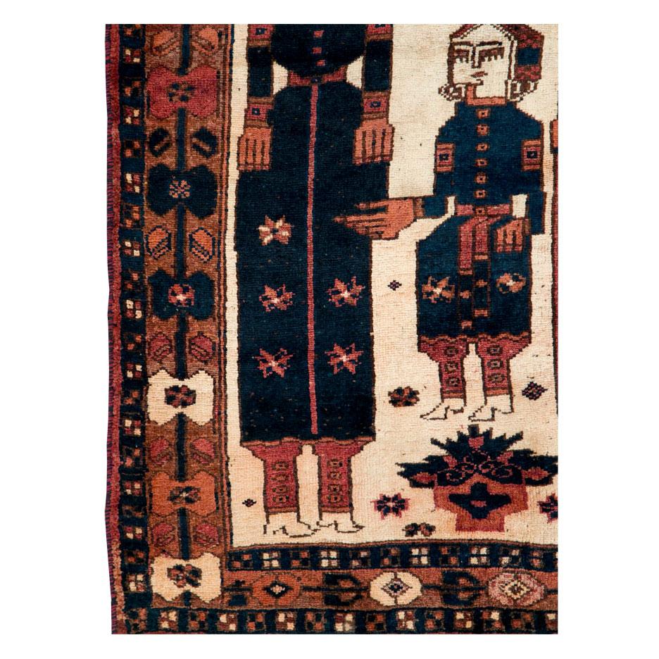 Hand-Knotted Tribal Mid-20th Century Handmade Persian Bakhtiari Pictorial Gallery Rug For Sale