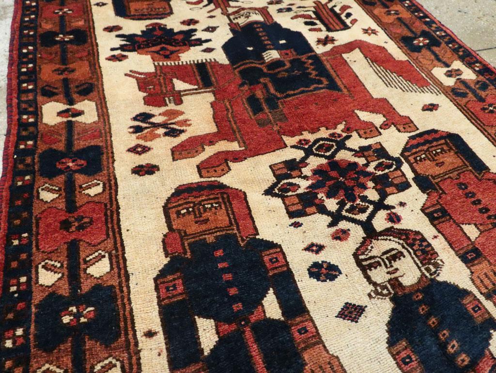 Wool Tribal Mid-20th Century Handmade Persian Bakhtiari Pictorial Gallery Rug For Sale