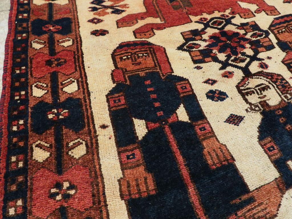 Tribal Mid-20th Century Handmade Persian Bakhtiari Pictorial Gallery Rug For Sale 1