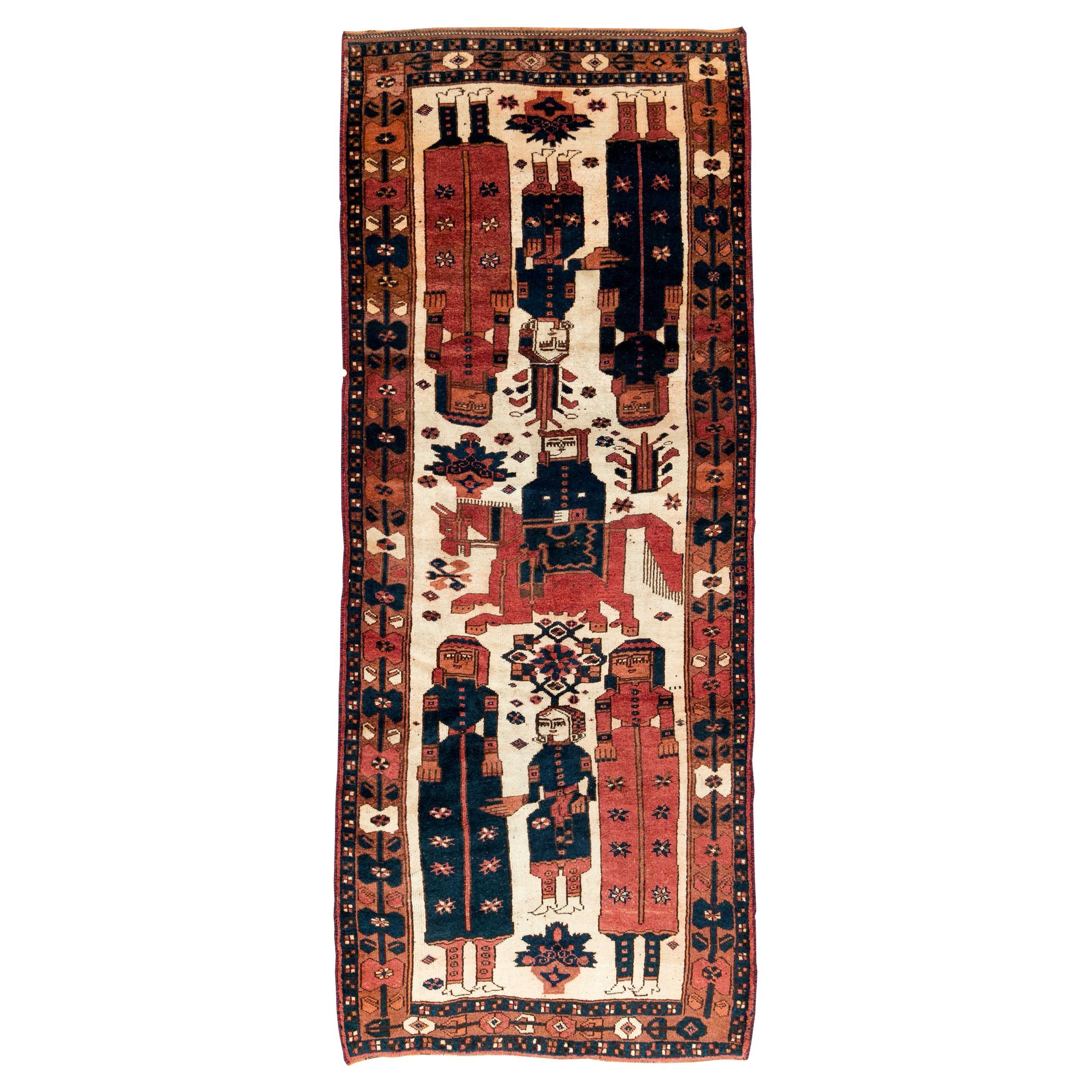 Tribal Mid-20th Century Handmade Persian Bakhtiari Pictorial Gallery Rug