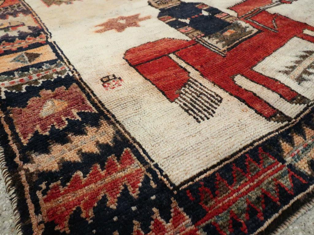 Tribal Mid-20th Century Handmade Persian Bakhtiari Pictorial Square Accent Rug For Sale 2