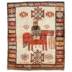 Handgefertigter persischer Bakhtiari-Bilderteppich mit quadratischen Akzenten, Stammeskunst, Mitte des 20. Jahrhunderts