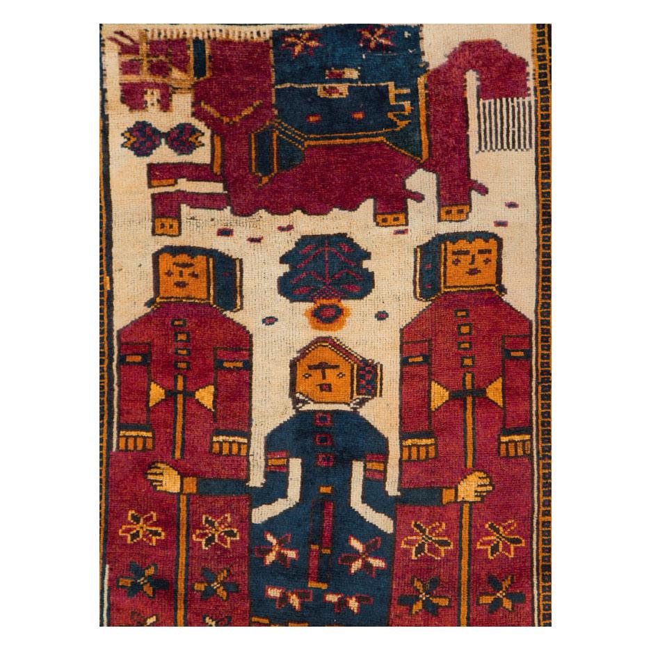 Hand-Knotted Tribal Mid-20th Century Handmade Persian Pictorial Bakhtiari Gallery Rug For Sale