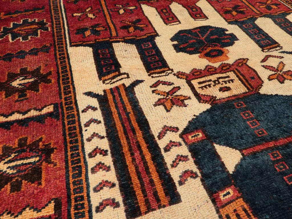 Wool Tribal Mid-20th Century Handmade Persian Pictorial Bakhtiari Gallery Rug For Sale