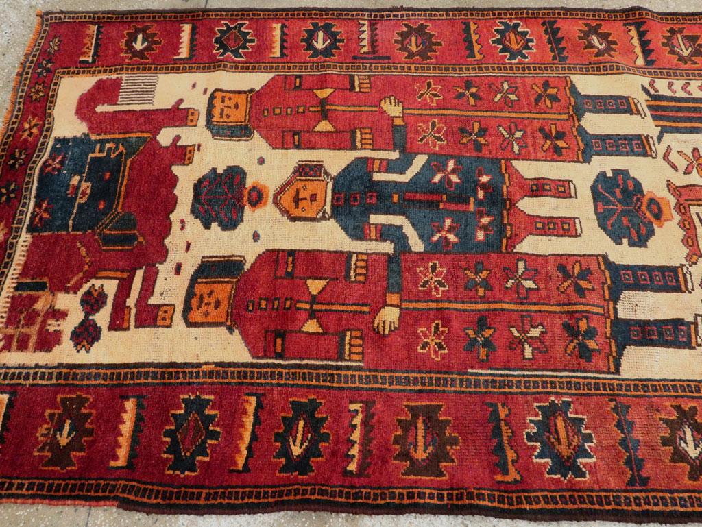 Tribal Mid-20th Century Handmade Persian Pictorial Bakhtiari Gallery Rug For Sale 2