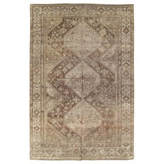 Tribal Mid-20th Century Handmade Persian Shiraz Accent Rug in Cream and Brown