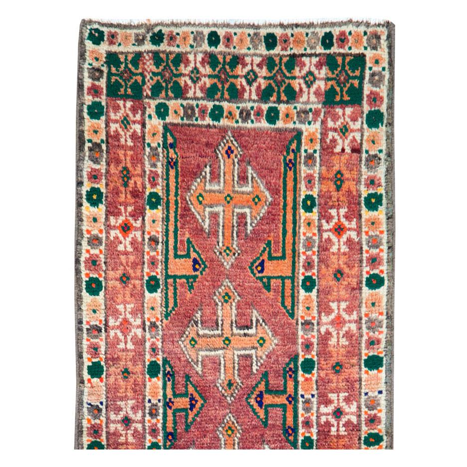 Hand-Knotted Tribal Mid-20th Century Handmade Persian Turkoman Runner For Sale