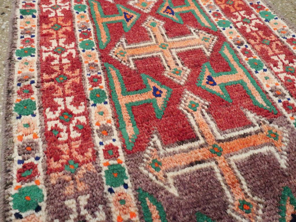 Wool Tribal Mid-20th Century Handmade Persian Turkoman Runner For Sale