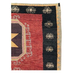Tribal Mid-20th Century Handmade Turkish Anatolian Accent Carpet in Red & Black