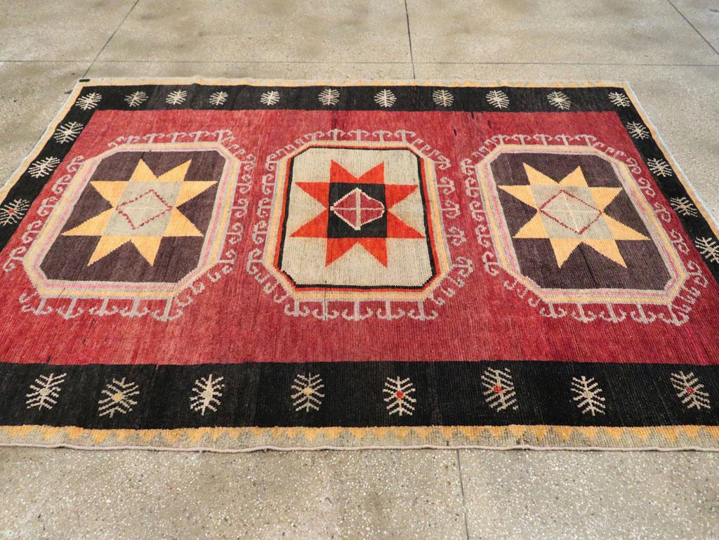 Tribal Mid-20th Century Handmade Turkish Anatolian Accent Carpet in Red & Black 1
