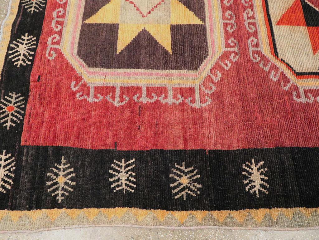 Tribal Mid-20th Century Handmade Turkish Anatolian Accent Carpet in Red & Black 2