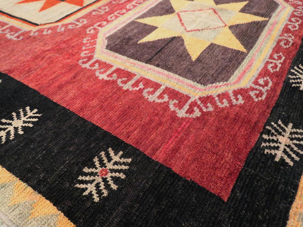 Tribal Mid-20th Century Handmade Turkish Anatolian Accent Carpet in Red & Black 3