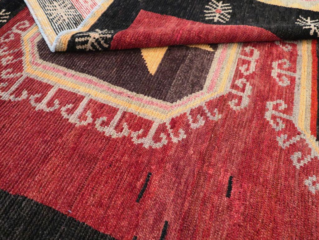 Tribal Mid-20th Century Handmade Turkish Anatolian Accent Carpet in Red & Black 4