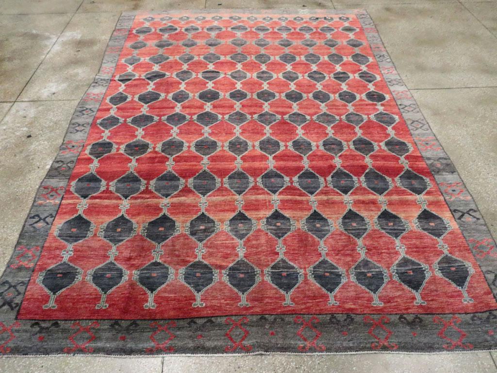 Tribal Mid-20th Century Handmade Turkish Anatolian Room Size Carpet in Red In Good Condition For Sale In New York, NY