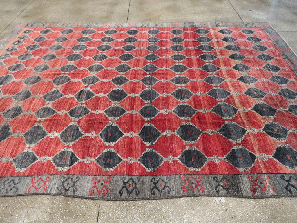 Tribal Mid-20th Century Handmade Turkish Anatolian Room Size Carpet in Red For Sale 1