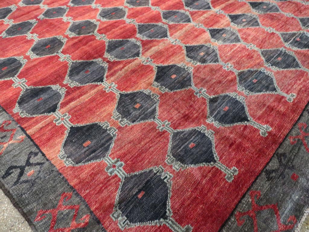 Tribal Mid-20th Century Handmade Turkish Anatolian Room Size Carpet in Red For Sale 3