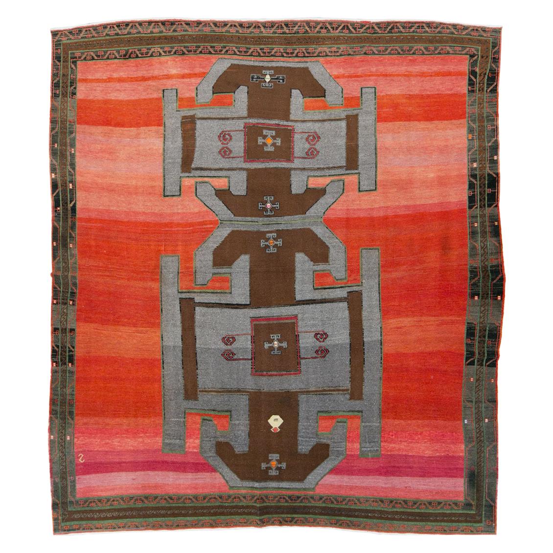 Tribal Mid-20th Century Handmade Turkish Anatolian Square Room Size Carpet For Sale