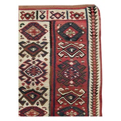 Tribal Mid-20th Century Handmade Turkish Flat-Weave Kilim Throw Rug