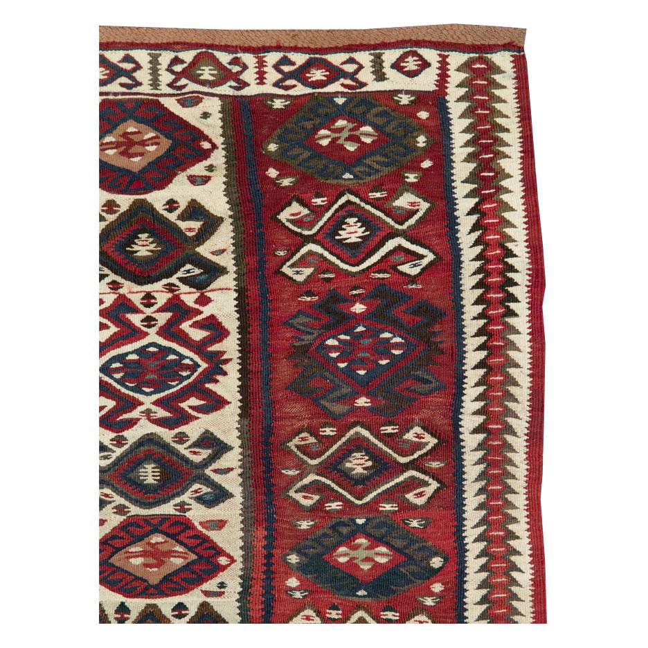 Hand-Woven Tribal Mid-20th Century Handmade Turkish Flat-Weave Kilim Throw Rug For Sale