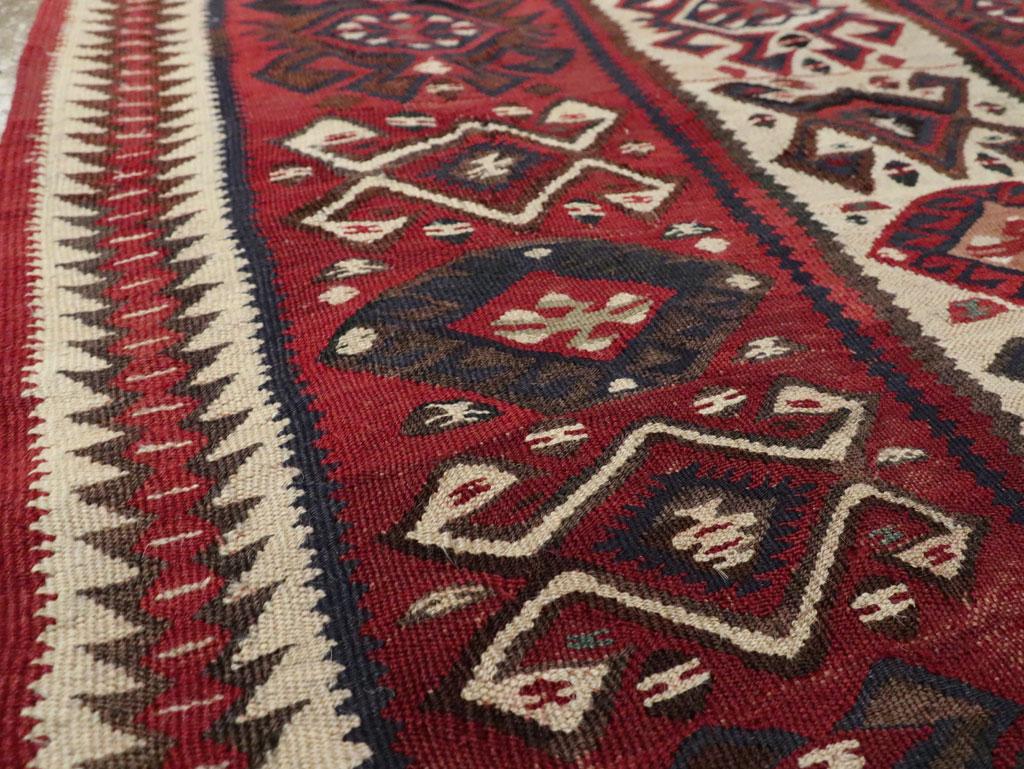 Wool Tribal Mid-20th Century Handmade Turkish Flat-Weave Kilim Throw Rug For Sale