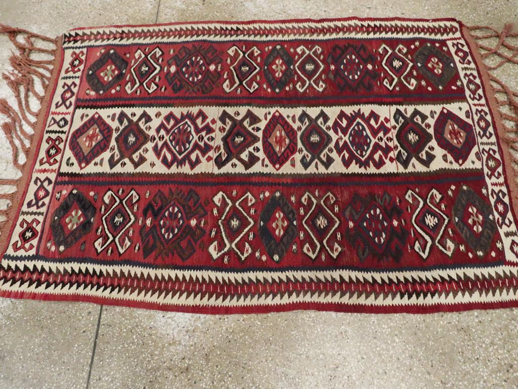 Tribal Mid-20th Century Handmade Turkish Flat-Weave Kilim Throw Rug For Sale 1