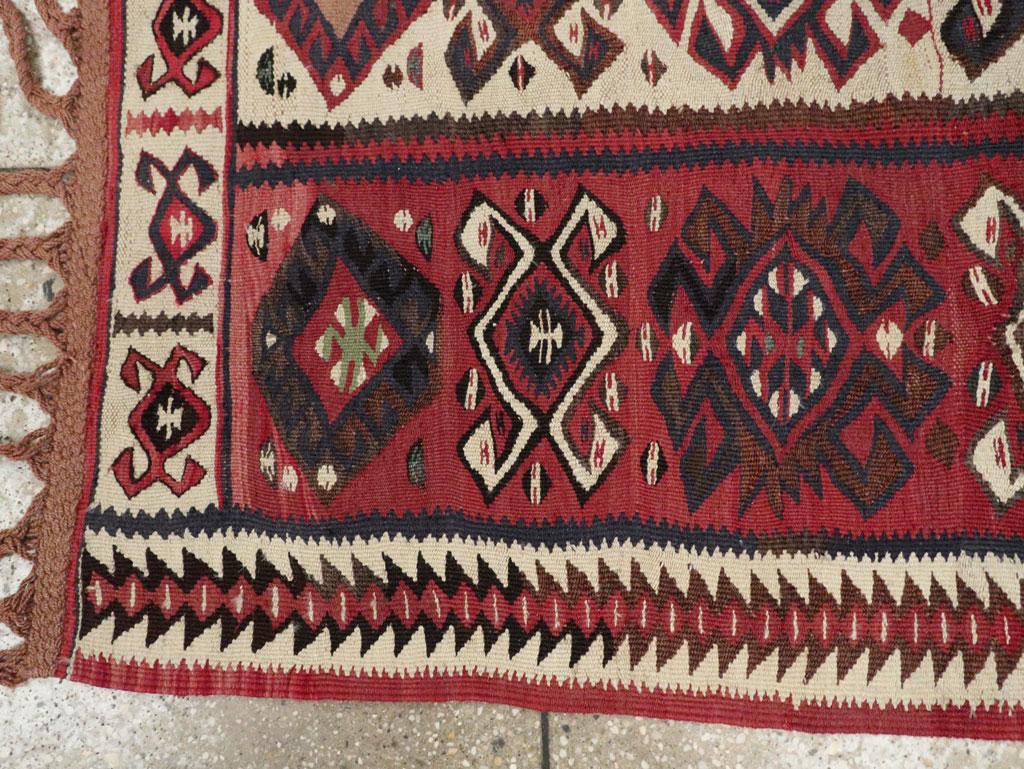 Tribal Mid-20th Century Handmade Turkish Flat-Weave Kilim Throw Rug For Sale 2