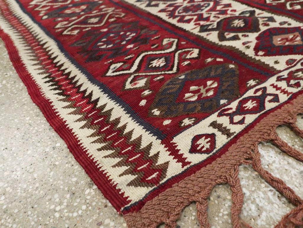 Tribal Mid-20th Century Handmade Turkish Flat-Weave Kilim Throw Rug For Sale 3