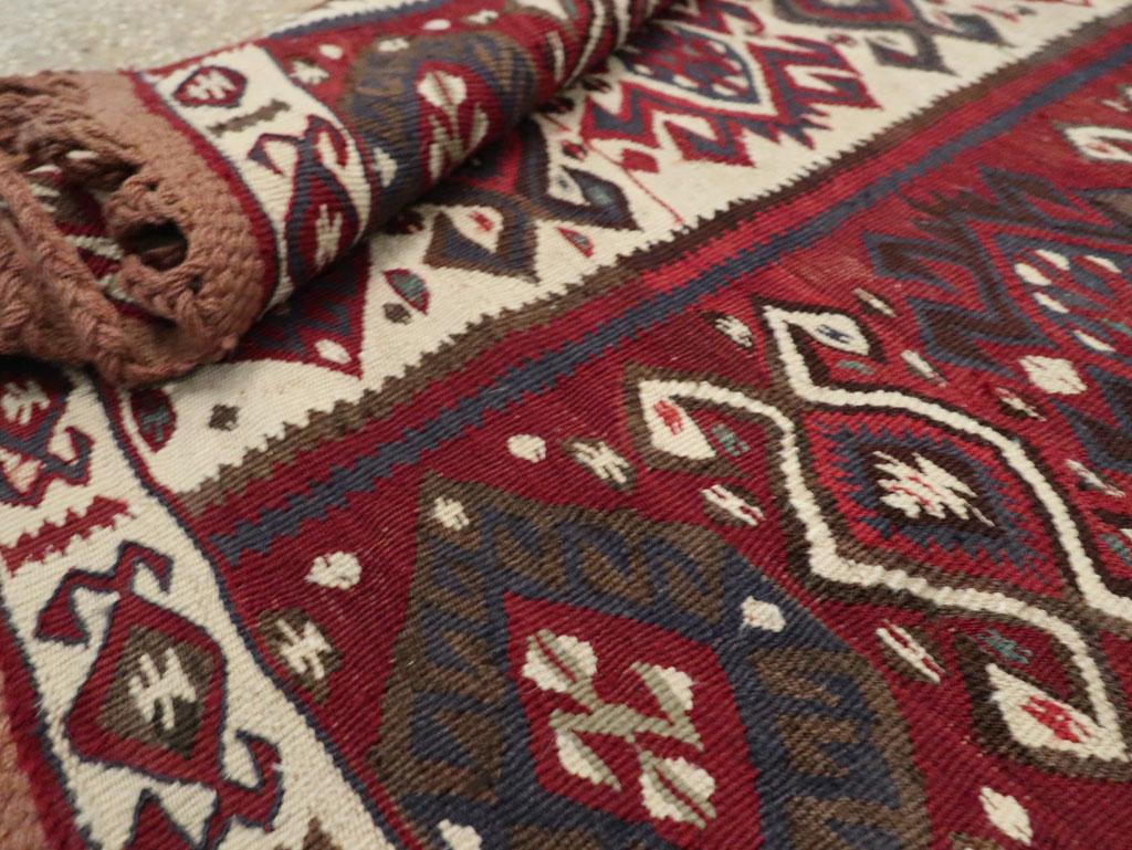 Tribal Mid-20th Century Handmade Turkish Flat-Weave Kilim Throw Rug For Sale 4