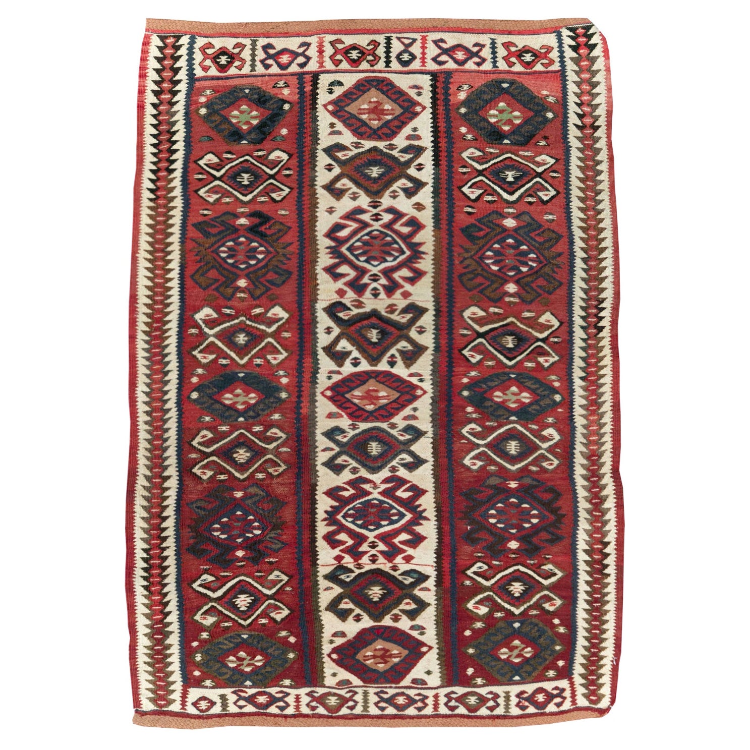 Tappeto tribale della metà del XX secolo fatto a mano in Turchia a trama piatta & Kilim