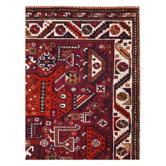 Tribal Mid-20th Century Persian Qashqai Pictorial Lion Accent Rug in Burgundy