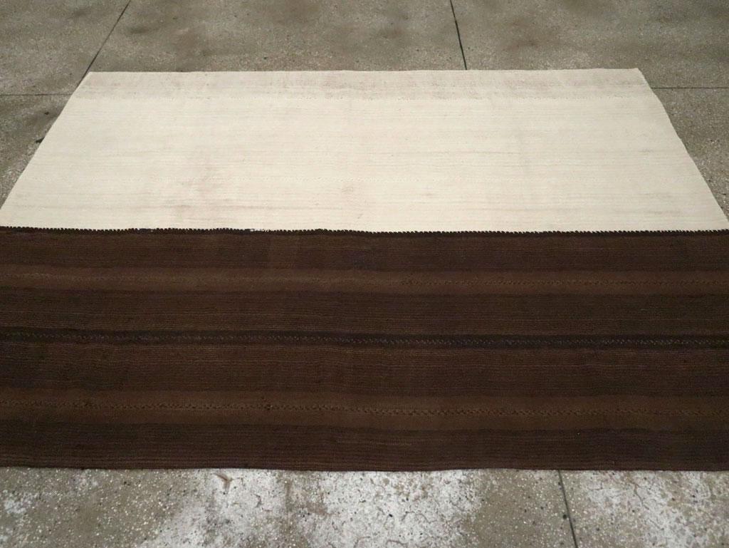 Tribal Mid-20th Century Turkish Flatweave Kilim Accent Rug in Brown & Cream For Sale 2