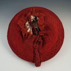 Tribal Mid-20th Century Zulu Women's Red Cotton Hat, Isicholo, South Africa