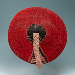 Tribal Mid-20th Century Zulu Women's Red Cotton Hat, Isicholo, South Africa