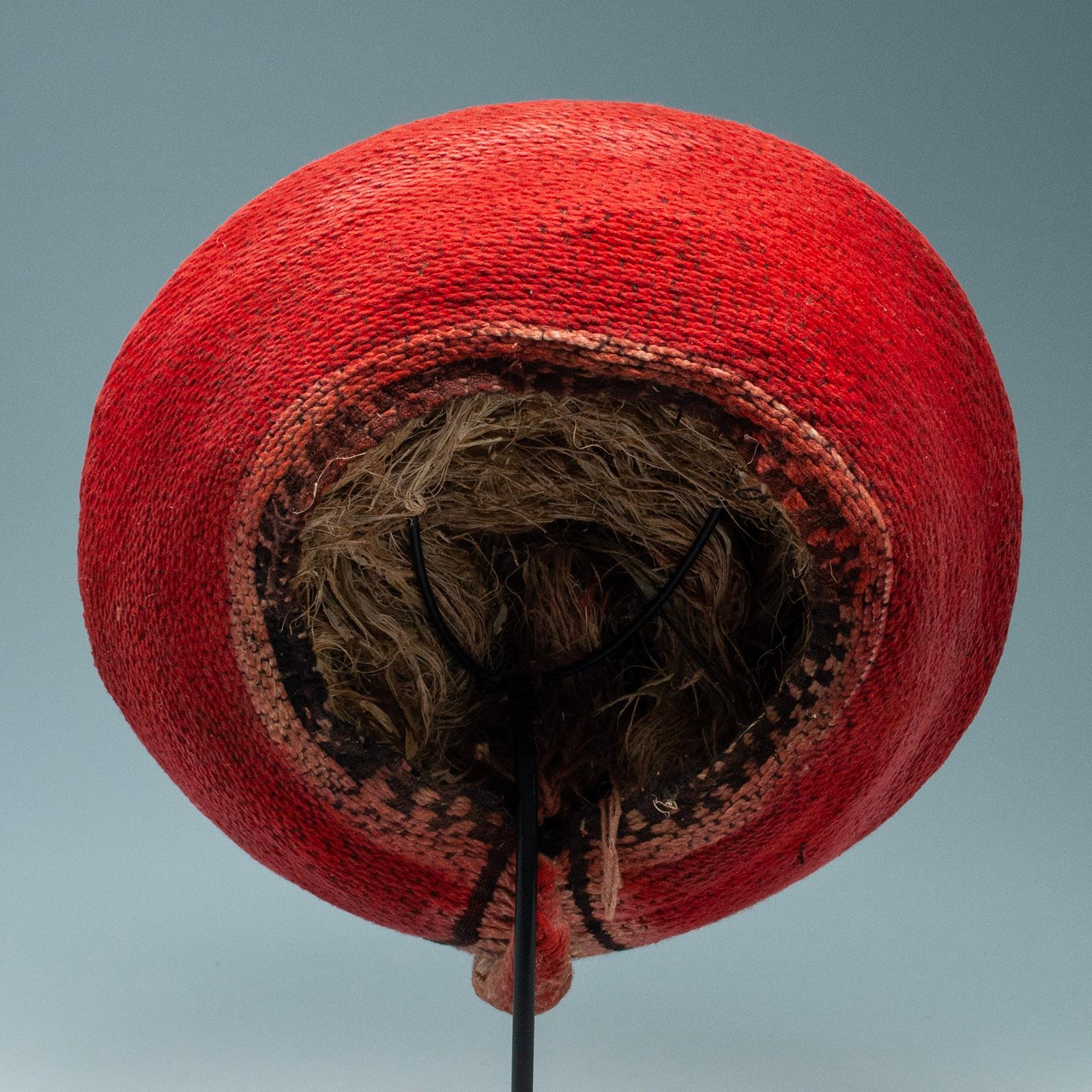 Tribal Mid-20th Century Zulu Women's Red Cotton Hat, Isicholo, South Africa In Good Condition For Sale In Point Richmond, CA